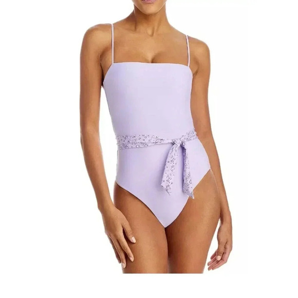Aqua Swimsuit Bandana Belted One-Piece Lavender Size Large Msrp $98 New - Picture 1 of 9